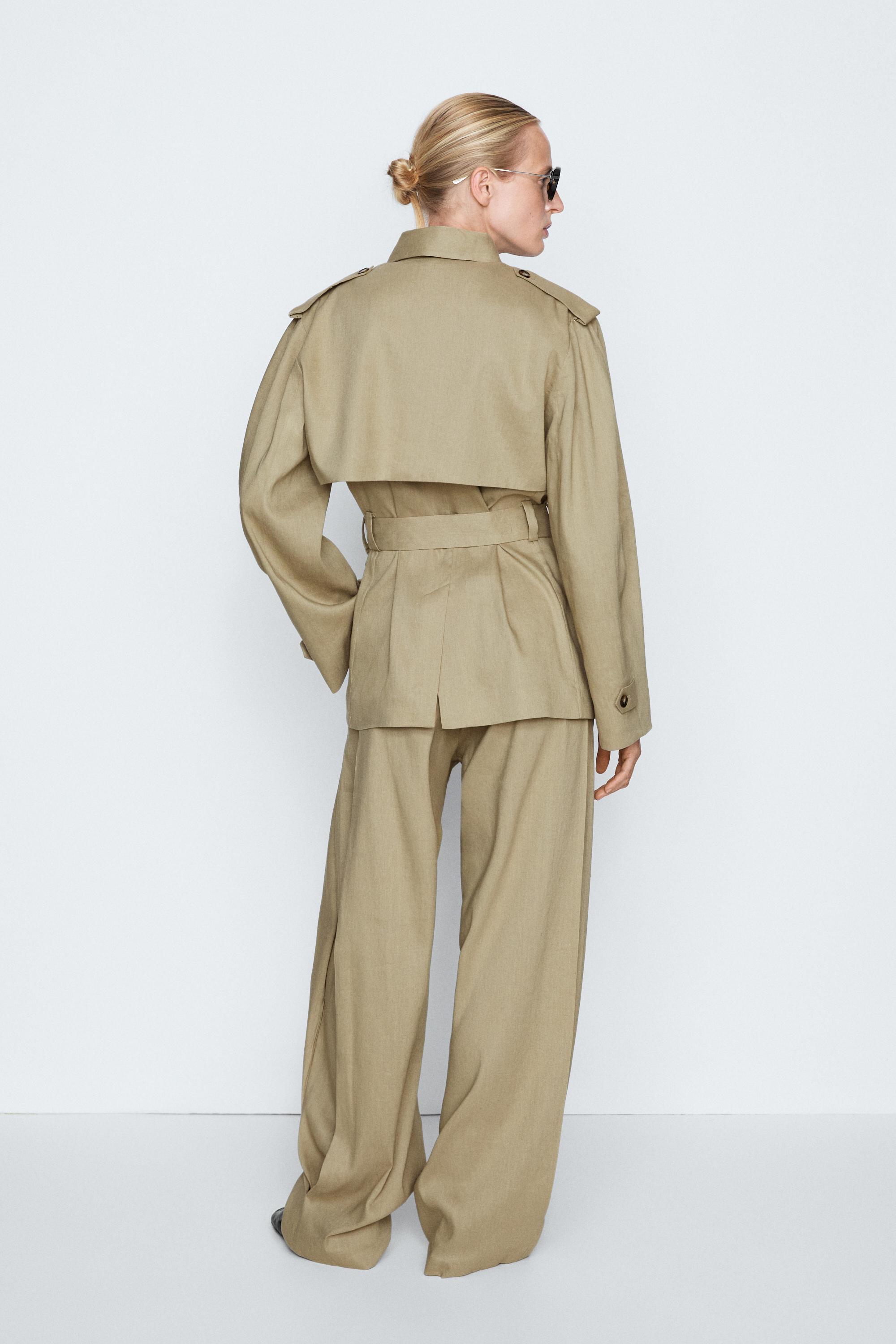 Linen blend short trench coat - STUDIO